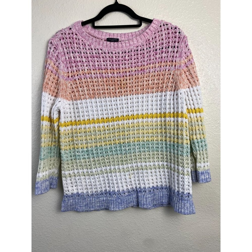 Talbots Sweaters Womens size XL‎ Petite Rainbow Multicolor Open Stretch Knit